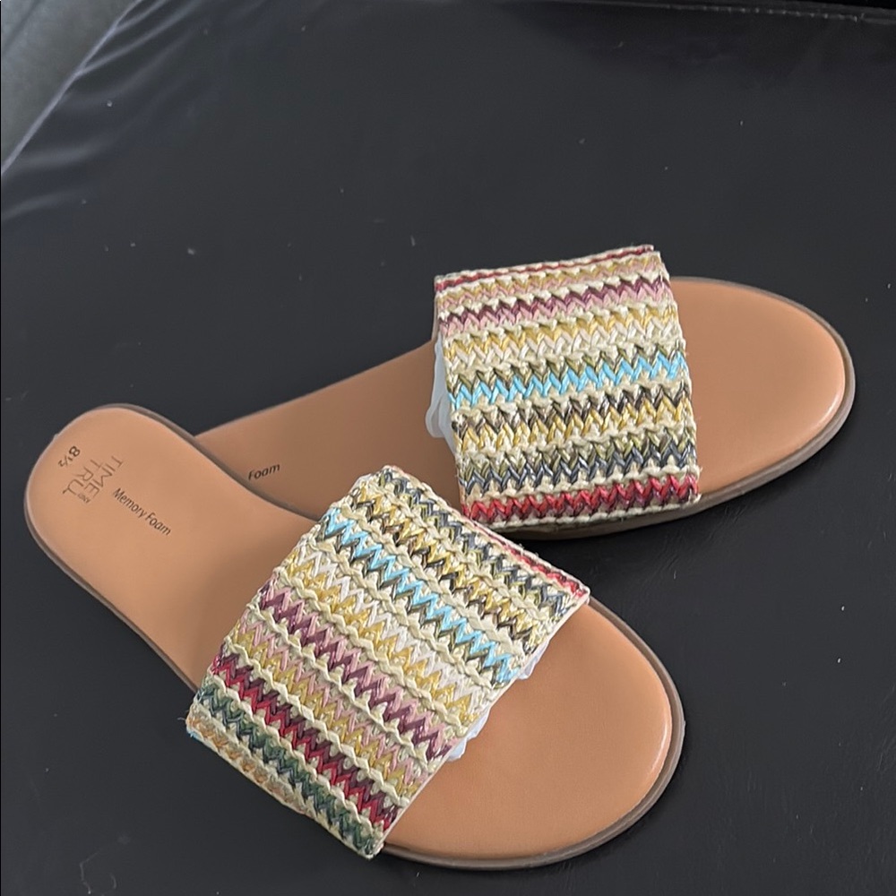 Time and Tru Red and Yellow Sandals with Wide Strap